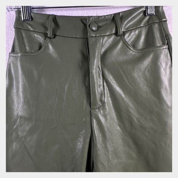 Faux Leather Pants Size XXS Petite Olive Green - Picture 5 of 11